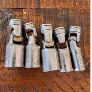 Set of 5 Vtg Snap-On Tools FSU 24/22/20/16/24 Swivel Sockets 3/8" Drive 6pt USA